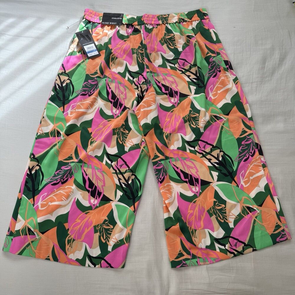 NEW Nine West Floral Culottes Pants Size XL Wide Leg Pull On Trouser Tropical - Picture 9 of 16